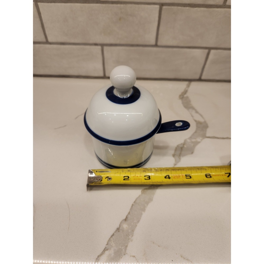 Vintage Dansk Blue & White Ceramic Lidded Condiment/Jam Sugar Bowl With Spoon‎ - Picture 8 of 8